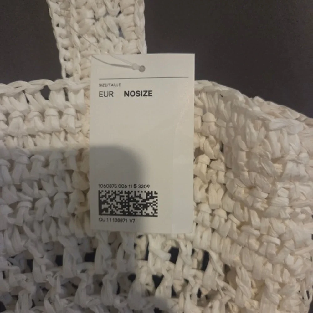 White Crochet Raffia Tote Bag Beach Summer‎ Handbag NOSIZE